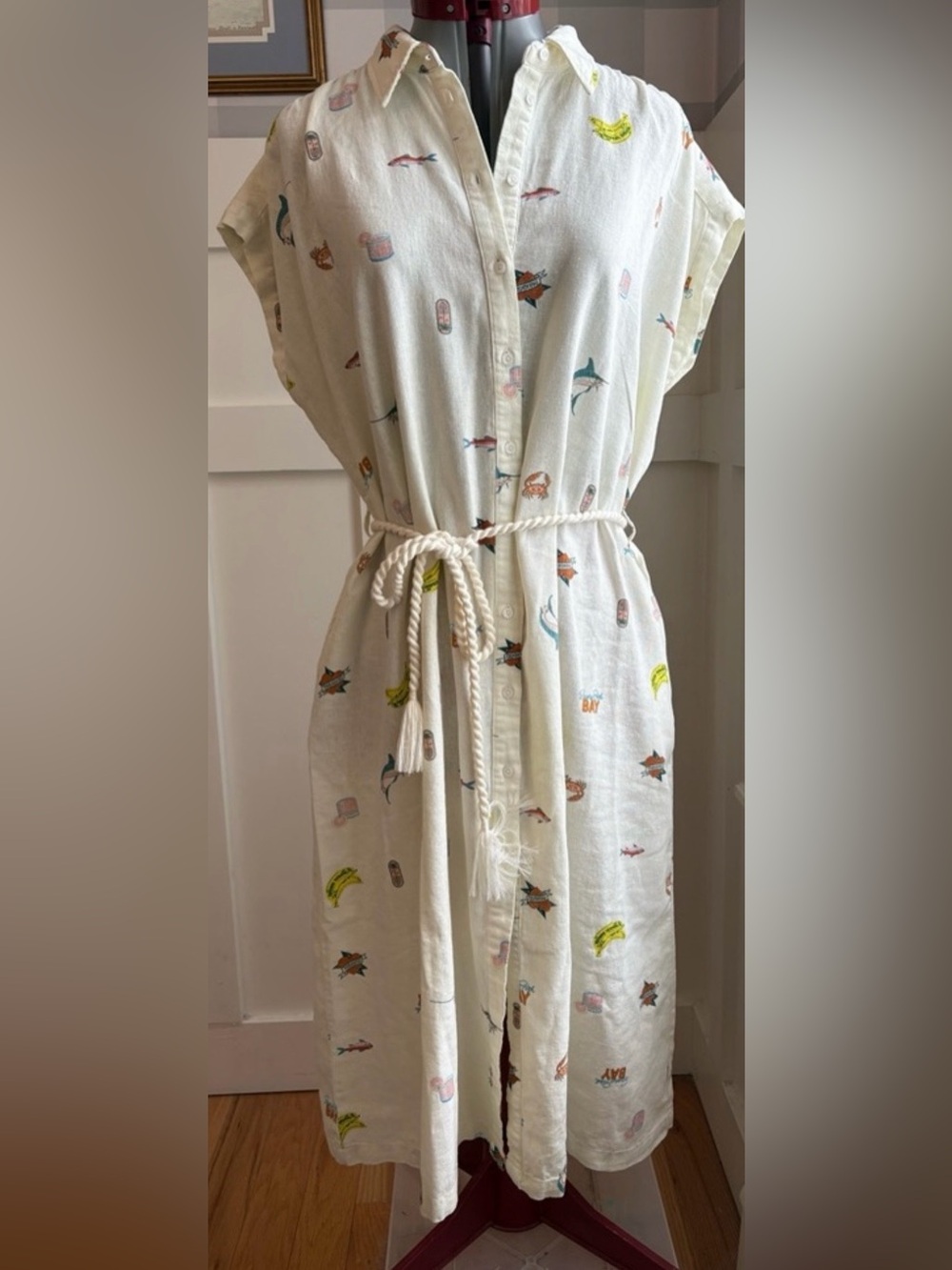 Joie Cream Dress with Nautical Accents and Rope Belt